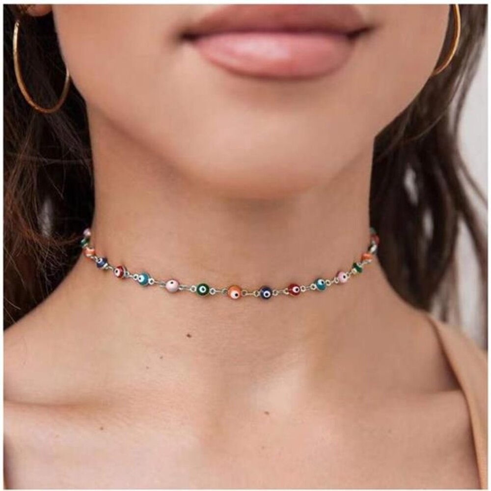 Silver Evil Eyes Choker for Women Collarbone Necklace